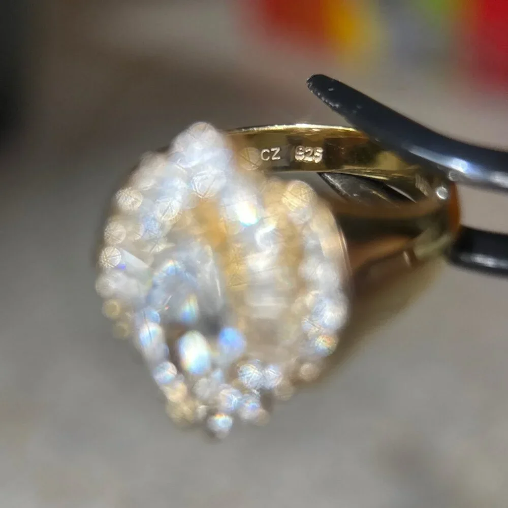 925 Gold Vermeil Large Marquis Cut‎ Center Gem Ring